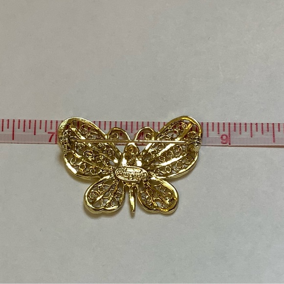 Danecraft Jeweled Gold Toned Butterfly Brooch - Picture 6 of 8